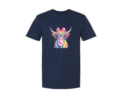 brand:Generic|color:Navy|Fabulous Rainbow Highland Cow Farm Graphic T-Shirt