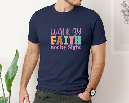 brand:Bella Canvas|color:Navy|Walk By Faith Design 3 Graphic T-Shirt