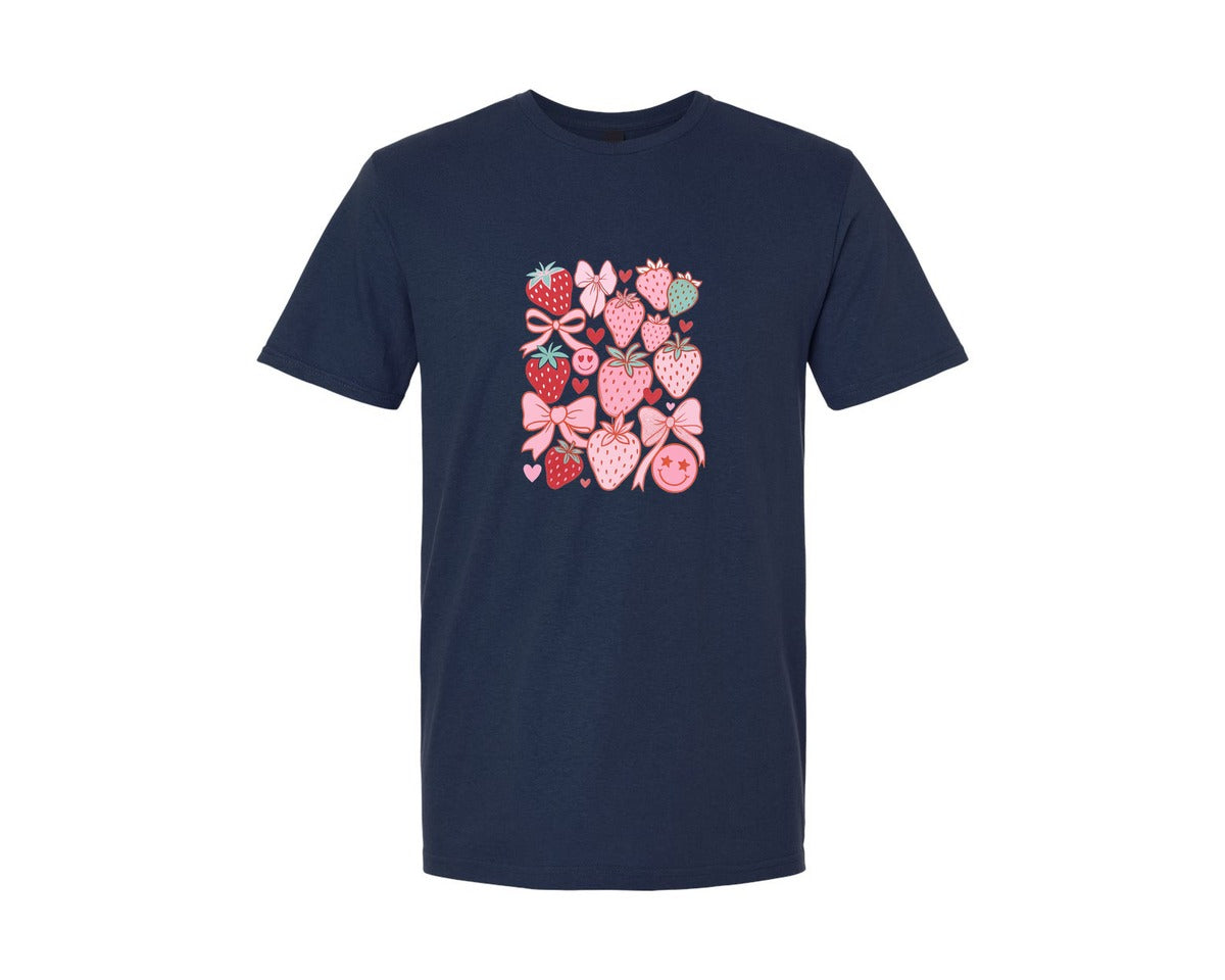 brand:Generic|color:Navy|Strawberry Coquette Valentine Valen Graphic T-Shirt