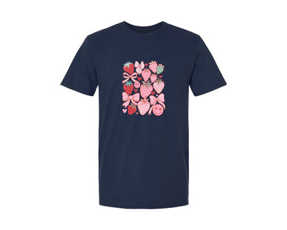 brand:Generic|color:Navy|Strawberry Coquette Valentine Valen Graphic T-Shirt