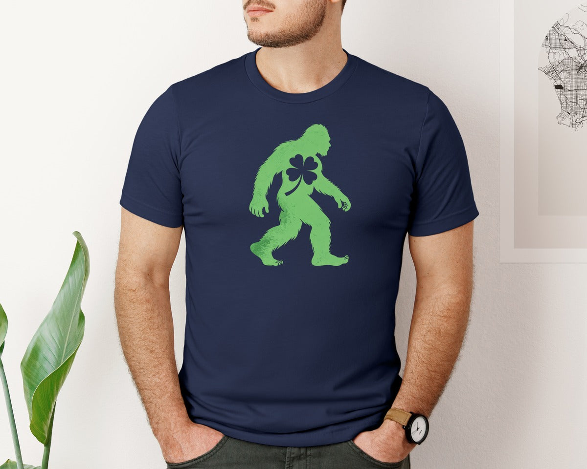 brand:Bella Canvas|color:Navy|Green Sasquatch St Patricks Bigfoot Graphic T-Shirt