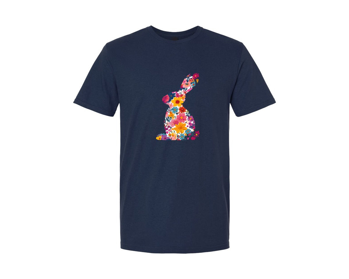 brand:Generic|color:Navy|Floral Bunny Easter Rabbit Graphic T-Shirt