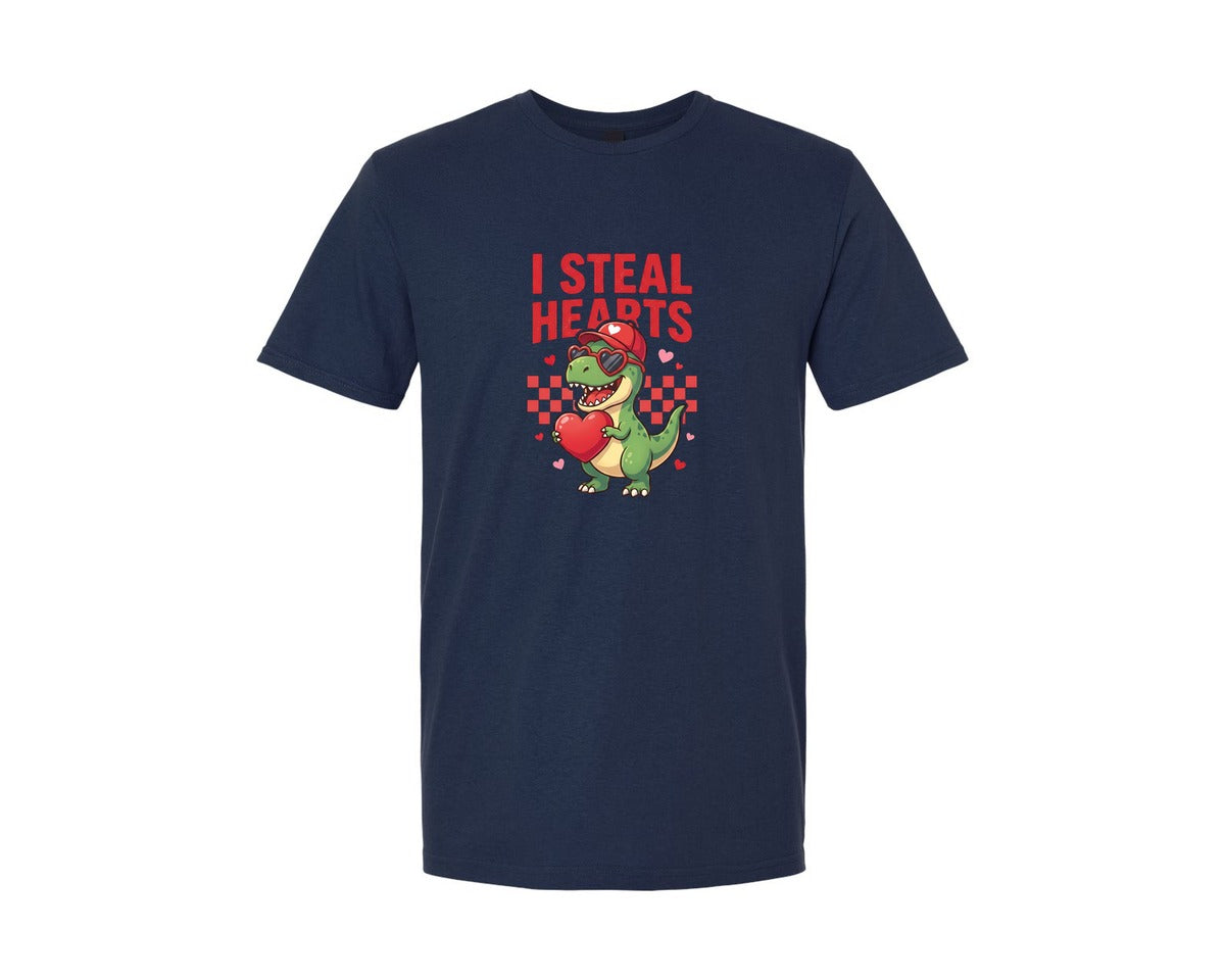 brand:Generic|color:Navy|I Steal Hearts Valentine Dinosaur 3 Graphic T-Shirt