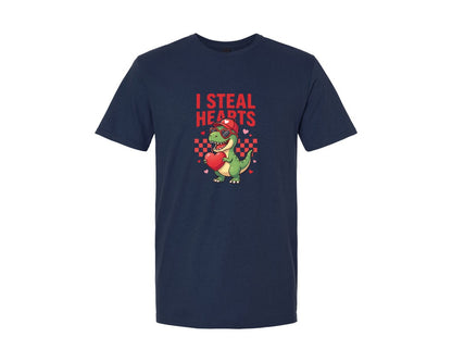 brand:Generic|color:Navy|I Steal Hearts Valentine Dinosaur 3 Graphic T-Shirt