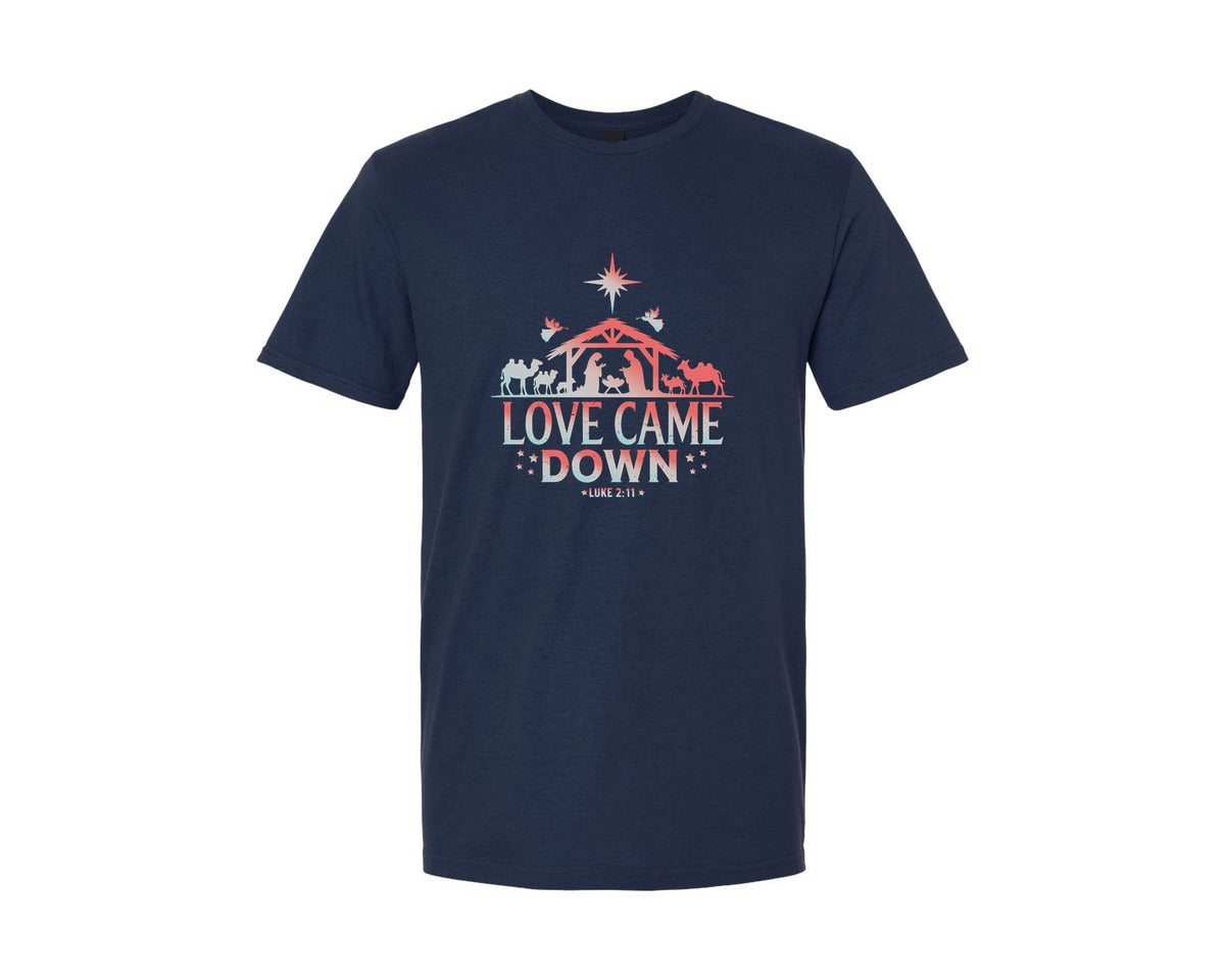 brand:Generic|color:Navy|Love Came Down Nativity Scene Graphic T-Shirt