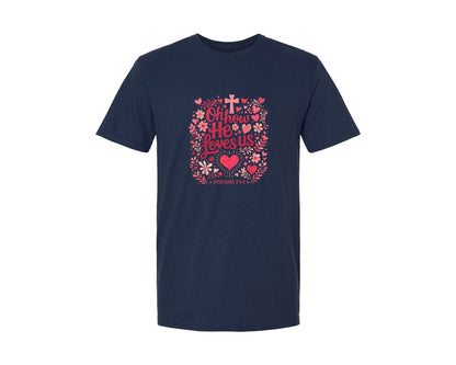 brand:Generic|color:Navy|Oh How He Loves Us Glitter Valentin Graphic T-Shirt
