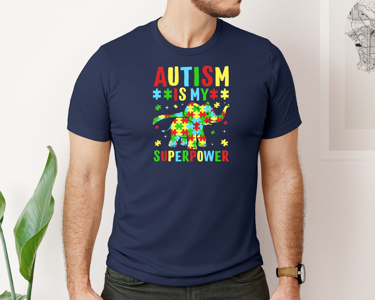 brand:Bella Canvas|color:Navy|Autism Is My Superpower T Shirt 2 Graphic T-Shirt