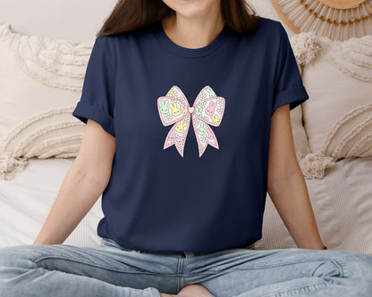 brand:Bella Canvas|color:Navy|Easter Coquette Bow Pnghappy Easter Graphic T-Shirt