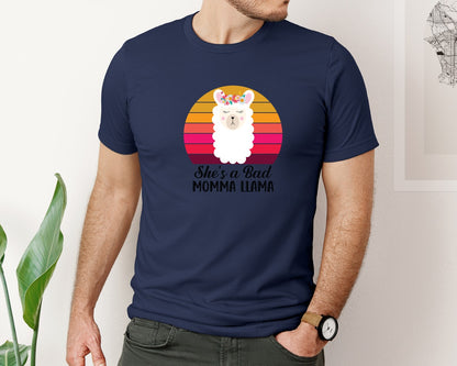 brand:Bella Canvas|color:Navy|Shes A Bad Momma Llama Retro T Shirt Graphic T-Shirt