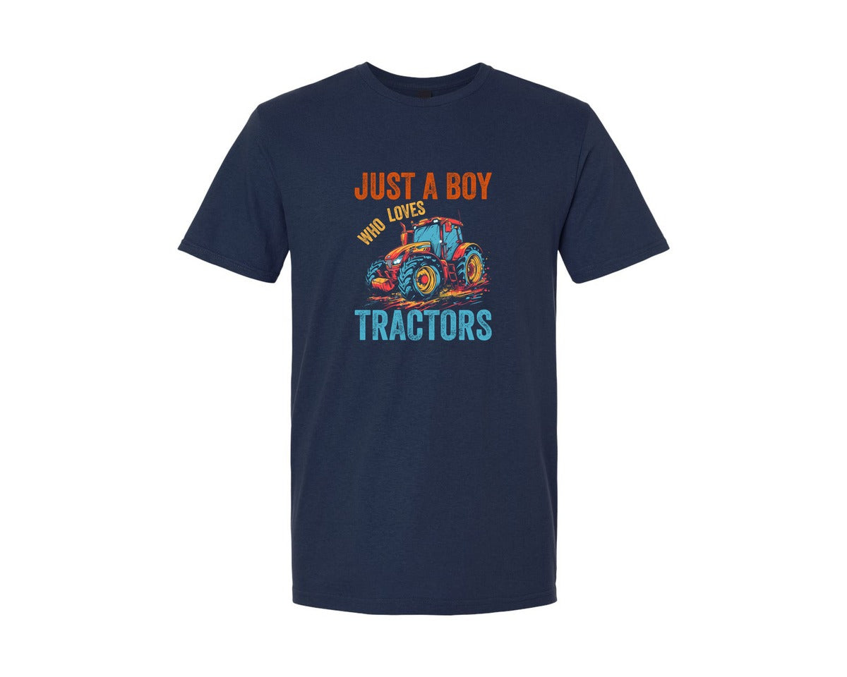 brand:Generic|color:Navy|Just A Boy Who Loves Tractors Kids 3 Graphic T-Shirt