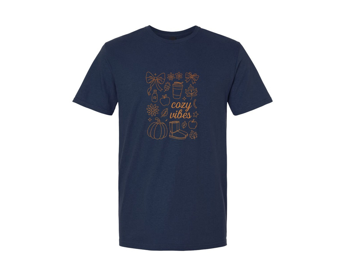 brand:Generic|color:Navy|Cozy Vibes Preppy Cozy Season Fall Graphic T-Shirt