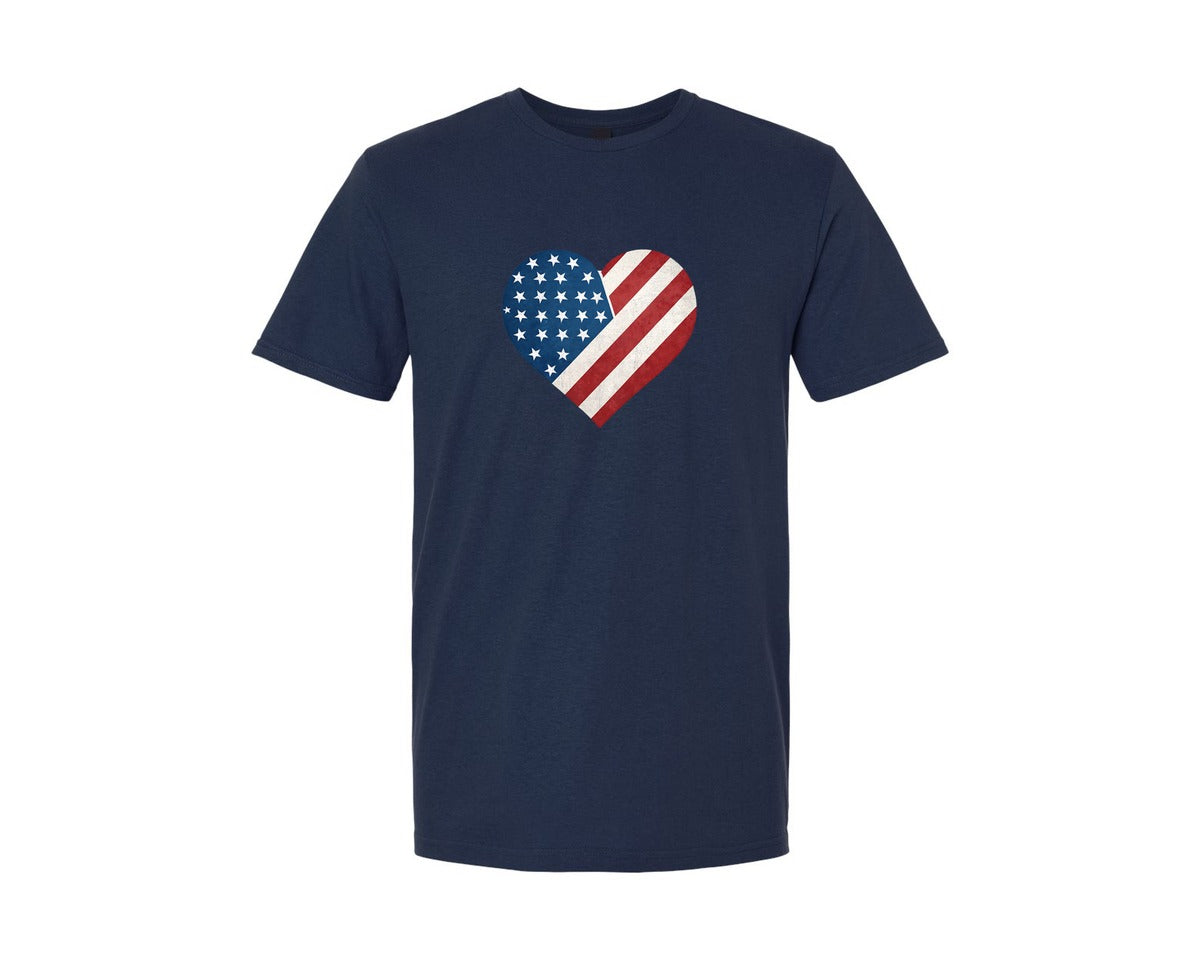 brand:Generic|color:Navy|Patriotic Usa Flag Heart 4Th Of July Graphic T-Shirt