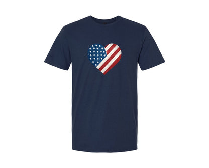 brand:Generic|color:Navy|Patriotic Usa Flag Heart 4Th Of July Graphic T-Shirt
