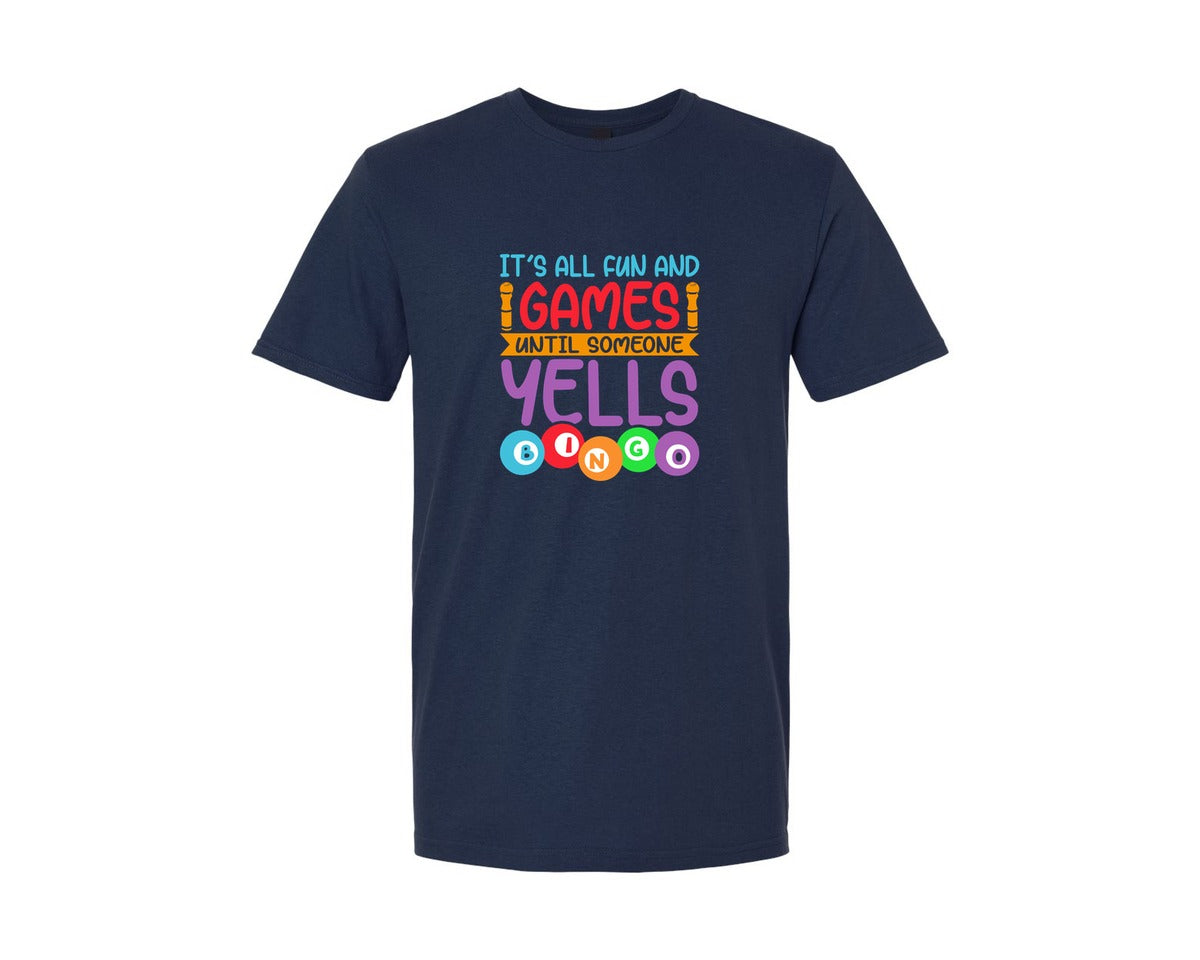 brand:Generic|color:Navy|Game Yells Bingo Bingo Design Graphic T-Shirt