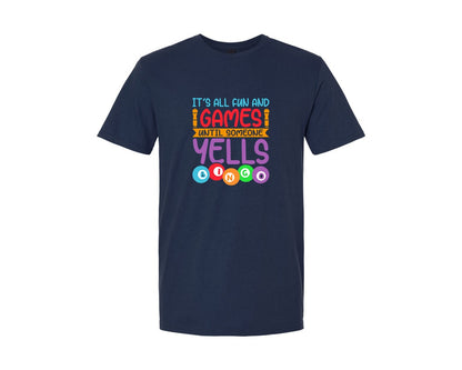 brand:Generic|color:Navy|Game Yells Bingo Bingo Design Graphic T-Shirt