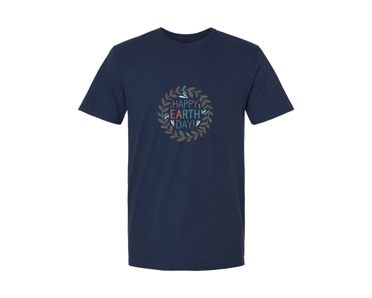 brand:Generic|color:Navy|Earth Day With Leaf Wreath T Shirtdesign Graphic T-Shirt