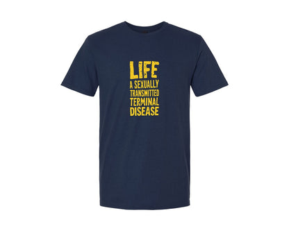 brand:Generic|color:Navy|Life Is A Terminal Desease Dark Humor Graphic T-Shirt