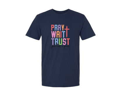 brand:Generic|color:Navy|Pray Wait Trust God Has A Plan 3 Graphic T-Shirt