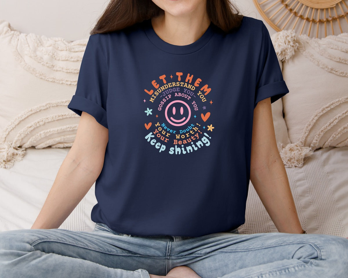 brand:Bella Canvas|color:Navy|Let Them Keep Shining Inspirat Graphic T-Shirt