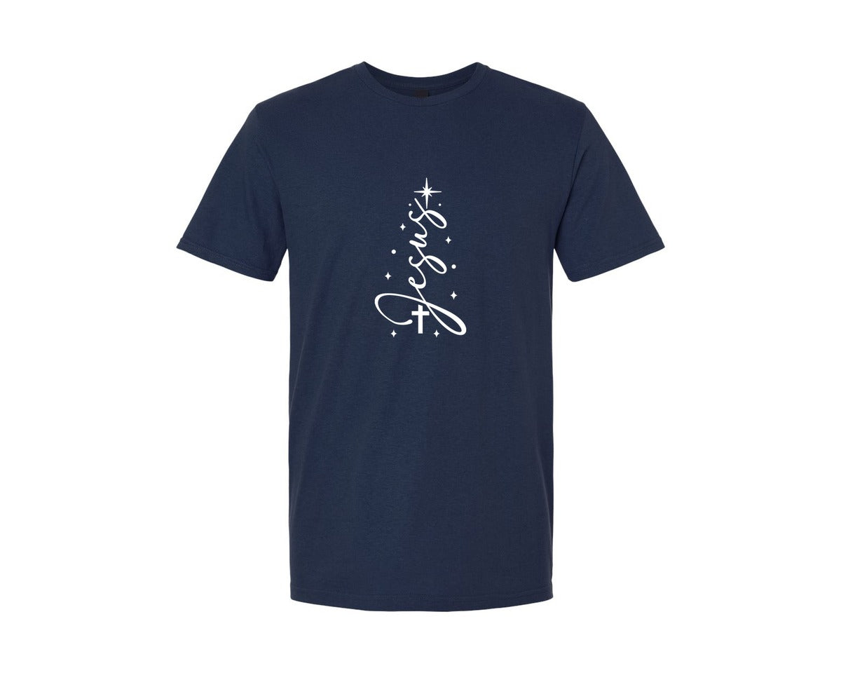 brand:Generic|color:Navy|Christian Christmas Jesus Tree Graphic T-Shirt