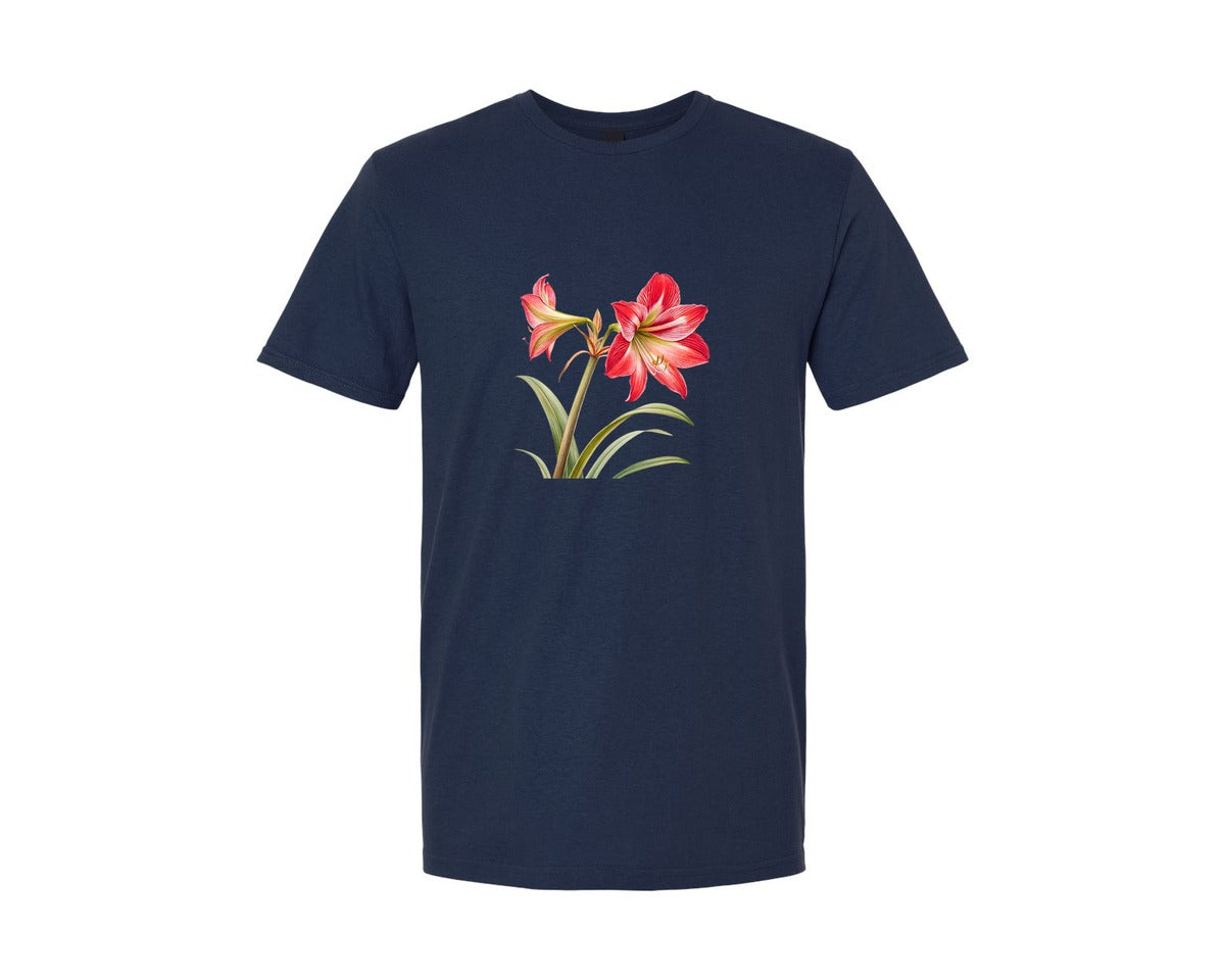 brand:Generic|color:Navy|Red Amaryllis Flower T Shirt Design Graphic T-Shirt