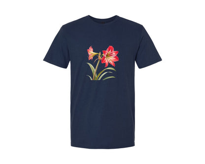 brand:Generic|color:Navy|Red Amaryllis Flower T Shirt Design Graphic T-Shirt