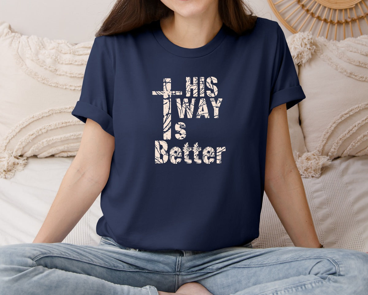 brand:Bella Canvas|color:Navy|His Way Is Better Christian Graphic T-Shirt