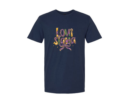 brand:Generic|color:Navy|Louisiana Coquette Bow Mardi Gras Graphic T-Shirt