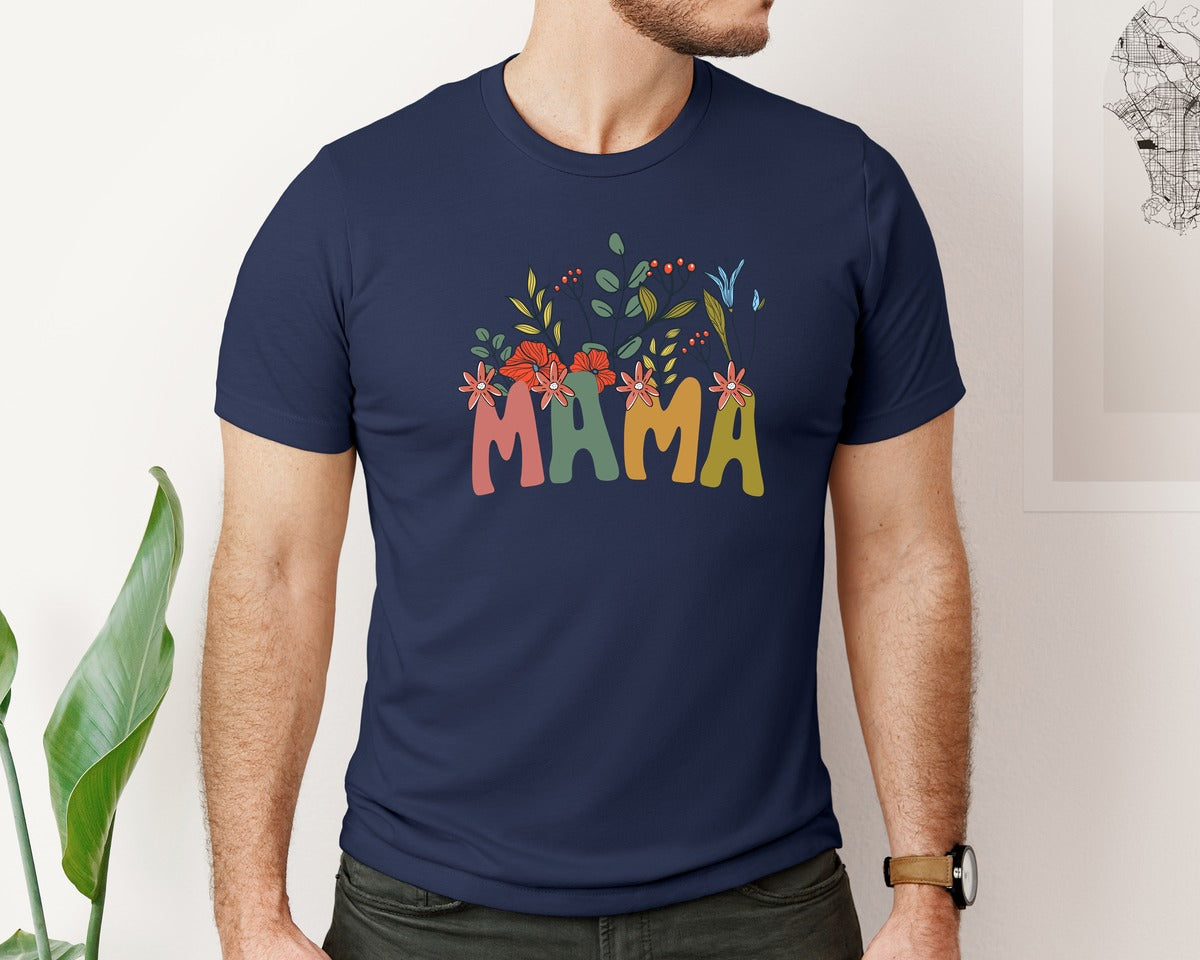 brand:Bella Canvas|color:Navy|Mama Shirt Wildflowers Mama Shirt Graphic T-Shirt