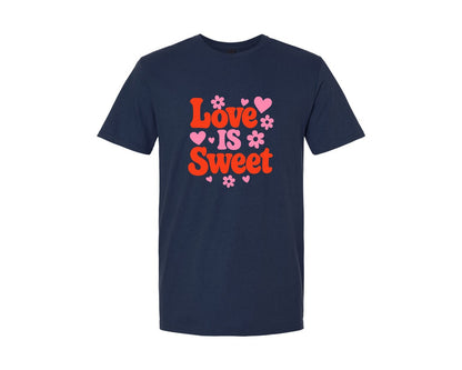 brand:Generic|color:Navy|Love Is Sweet Valentines Graphic T-Shirt