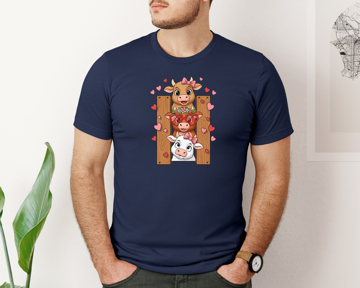 brand:Bella Canvas|color:Navy|Lovely Cows Valentine Day Tshirt Design Graphic T-Shirt
