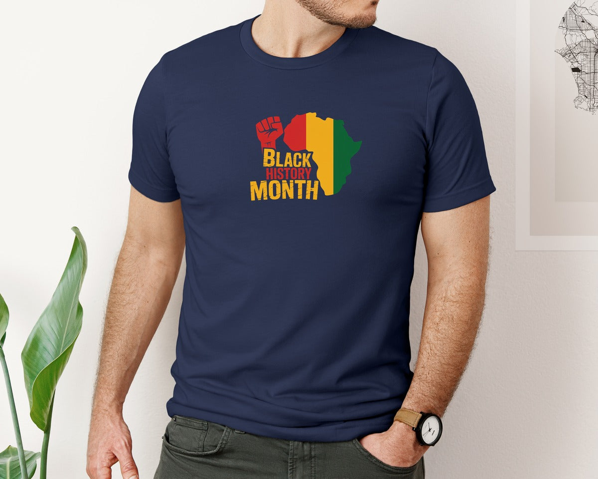 brand:Bella Canvas|color:Navy|Black History Month Africa Map Graphic T-Shirt