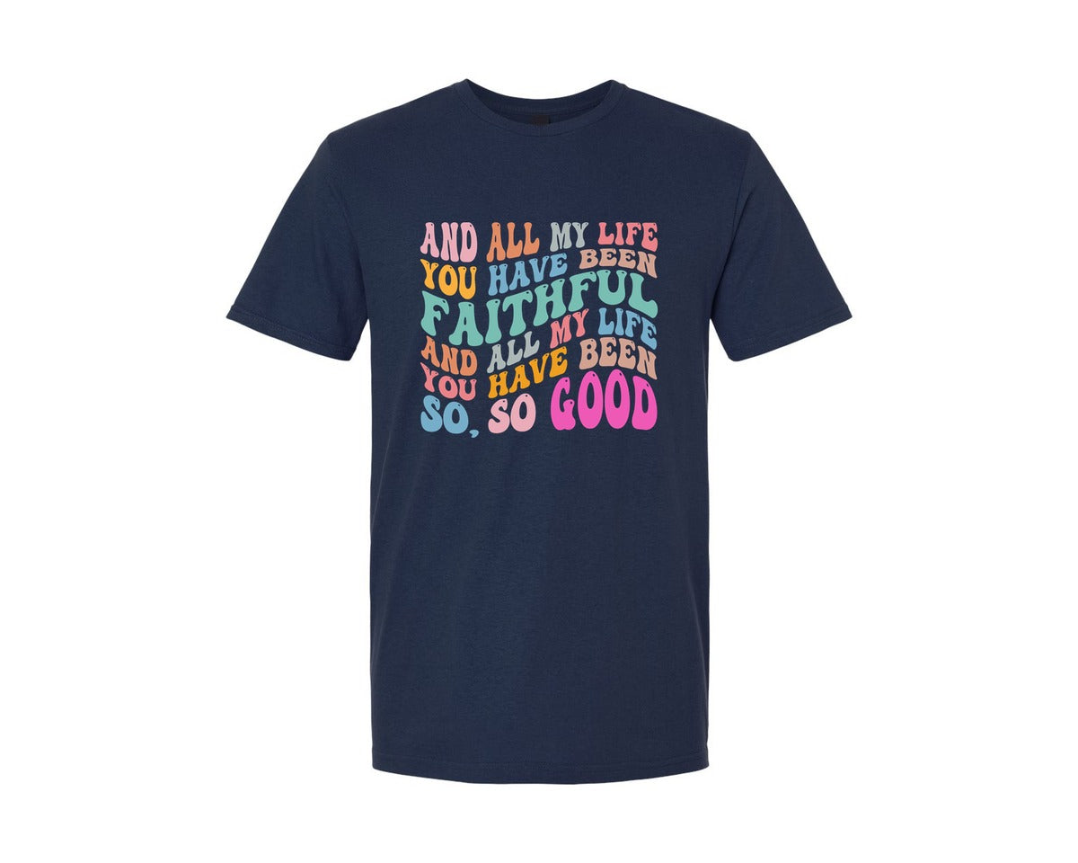 brand:Generic|color:Navy|Goodness Of God Groovy Wavy Colorful Graphic T-Shirt
