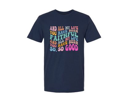 brand:Generic|color:Navy|Goodness Of God Groovy Wavy Colorful Graphic T-Shirt