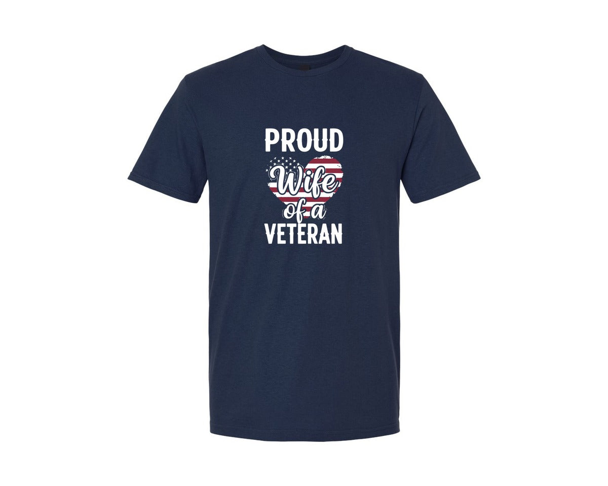 brand:Generic|color:Navy|Proud Wife Of A Veteran Wife Female Graphic T-Shirt
