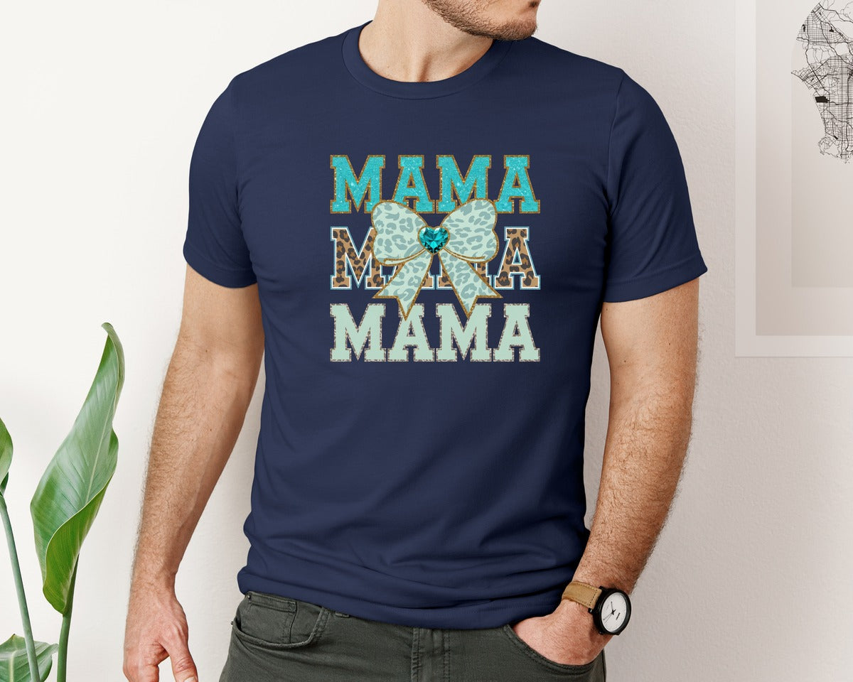 brand:Bella Canvas|color:Navy|Western Mama Leopard Coquette Bow Graphic T-Shirt