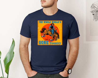 brand:Bella Canvas|color:Navy|Whole Worlds Gone Country Western Graphic T-Shirt