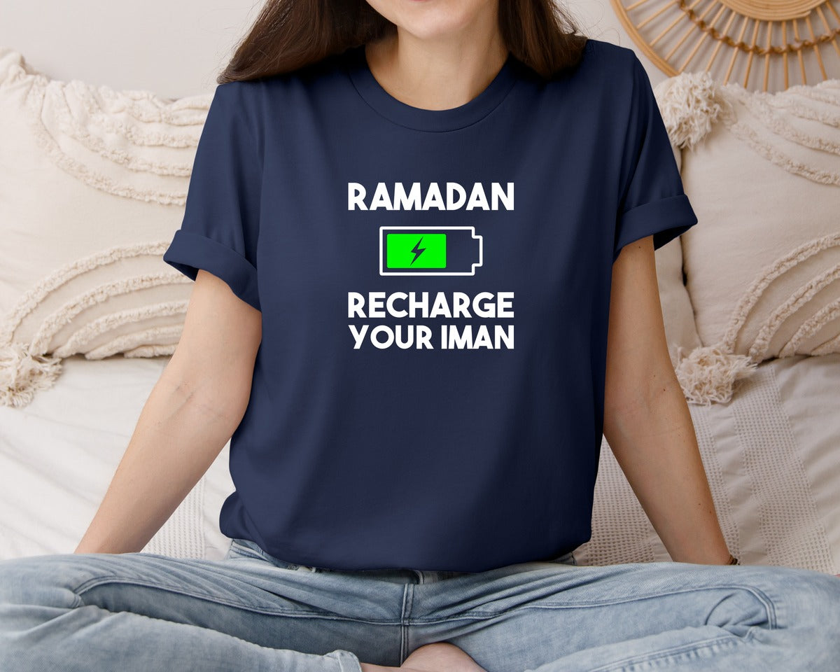 brand:Bella Canvas|color:Navy|Ramadan Recharge Your Iman Muslim Motiv Graphic T-Shirt