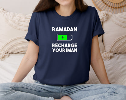 brand:Bella Canvas|color:Navy|Ramadan Recharge Your Iman Muslim Motiv Graphic T-Shirt