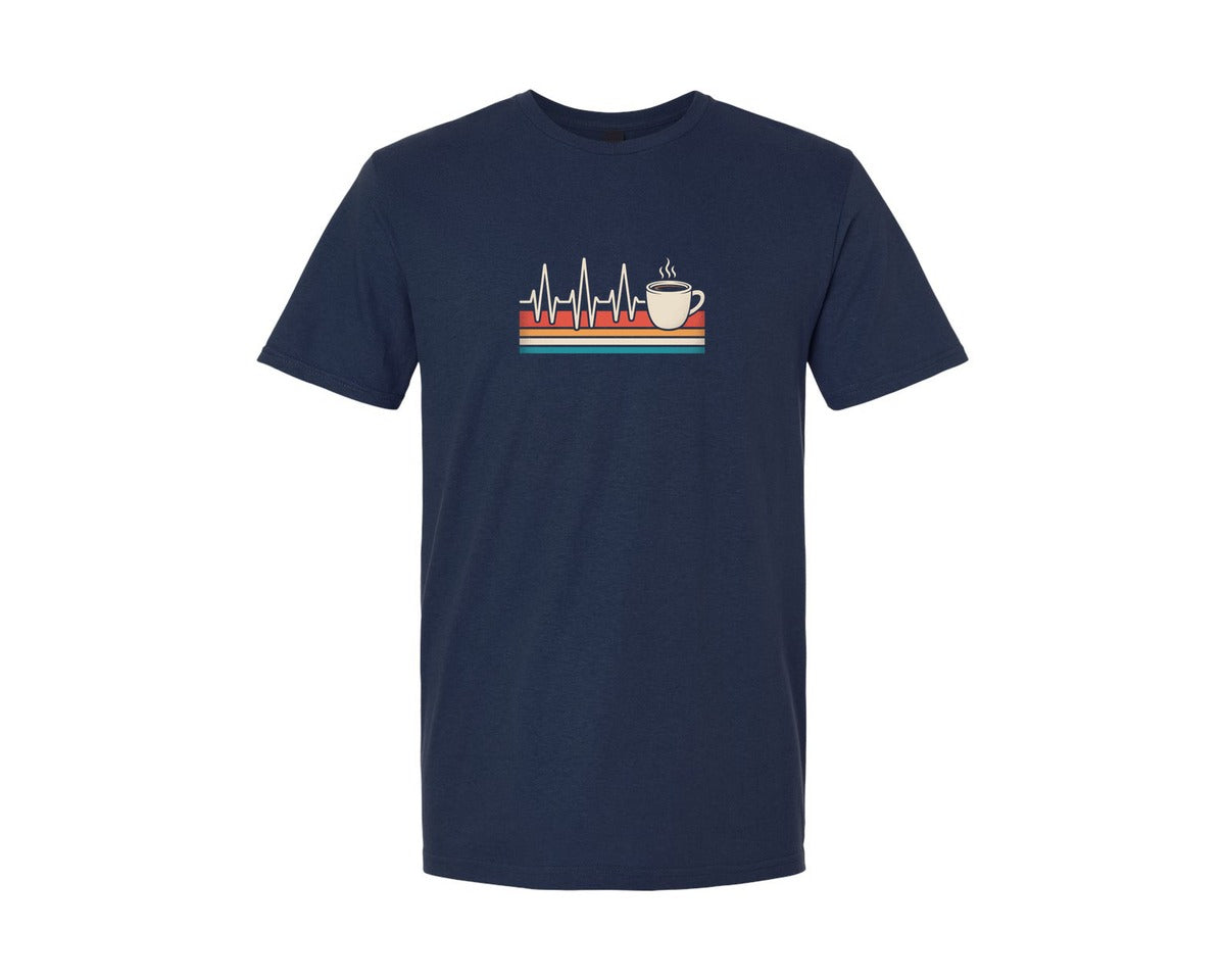 brand:Generic|color:Navy|Vintage Coffee Heartbeat Retro Graphic T-Shirt