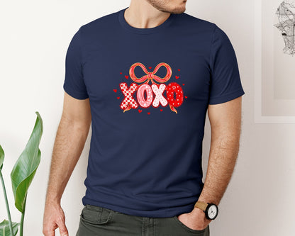 brand:Bella Canvas|color:Navy|Preppy Xoxo Coquette Valentine Graphic T-Shirt