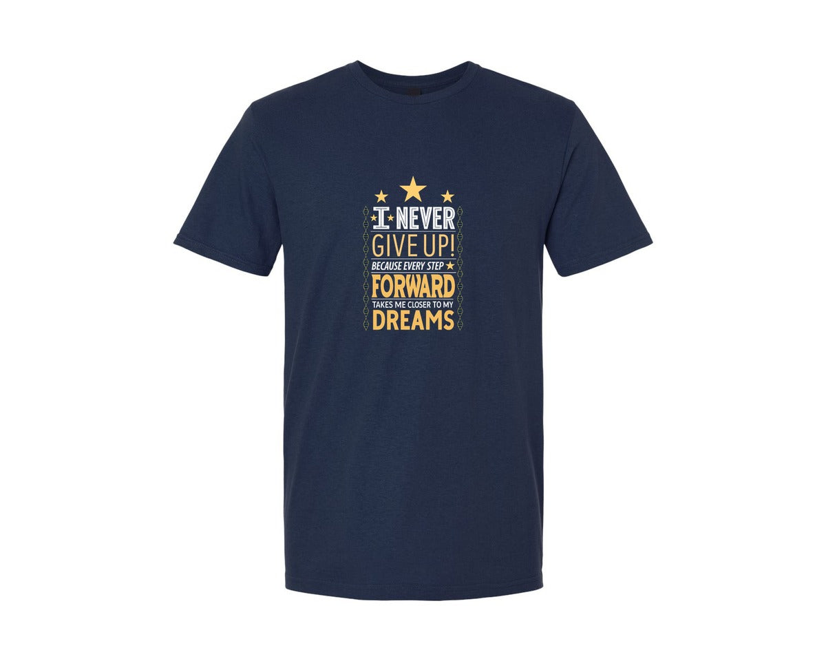 brand:Generic|color:Navy|Never Give Up Typography T Shirt Design 84 Graphic T-Shirt