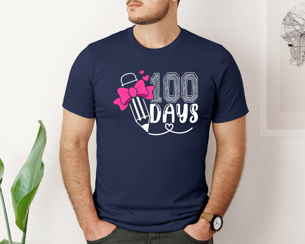 brand:Bella Canvas|color:Navy|100 Days Of School 100Th Day Graphic T-Shirt