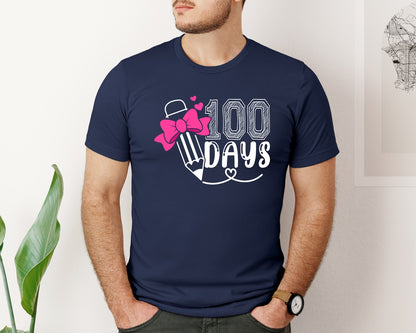 brand:Bella Canvas|color:Navy|100 Days Of School 100Th Day Graphic T-Shirt