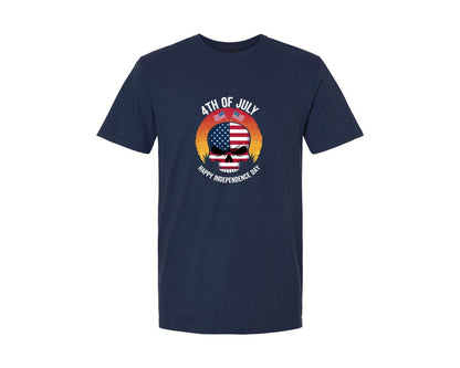 brand:Generic|color:Navy|4Th Of July American Skull Sunset Indepe Graphic T-Shirt