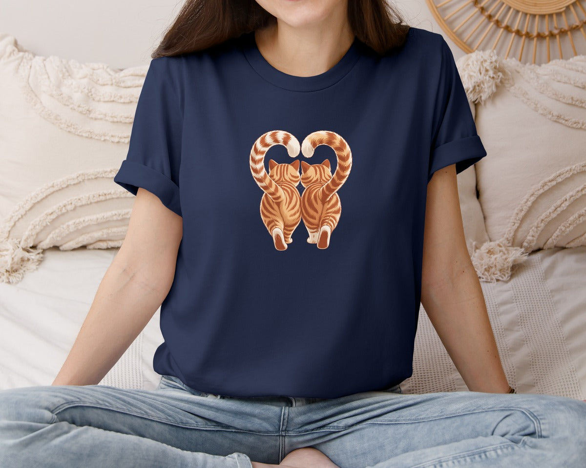 brand:Bella Canvas|color:Navy|Cats In Love Romantic Kitty Couple Graphic T-Shirt