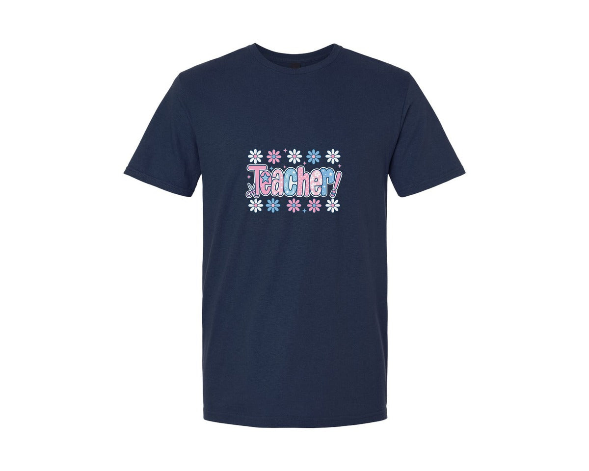 brand:Generic|color:Navy|Preppy Floral Coquette Teacher Graphic T-Shirt