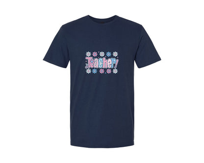 brand:Generic|color:Navy|Preppy Floral Coquette Teacher Graphic T-Shirt
