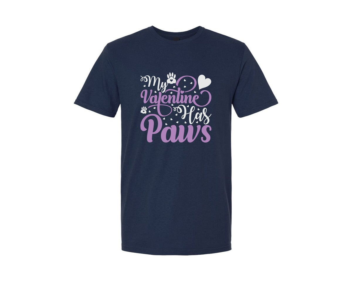 brand:Generic|color:Navy|My Valentine Has Paws Quote Design 3 Graphic T-Shirt
