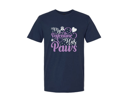 brand:Generic|color:Navy|My Valentine Has Paws Quote Design 3 Graphic T-Shirt